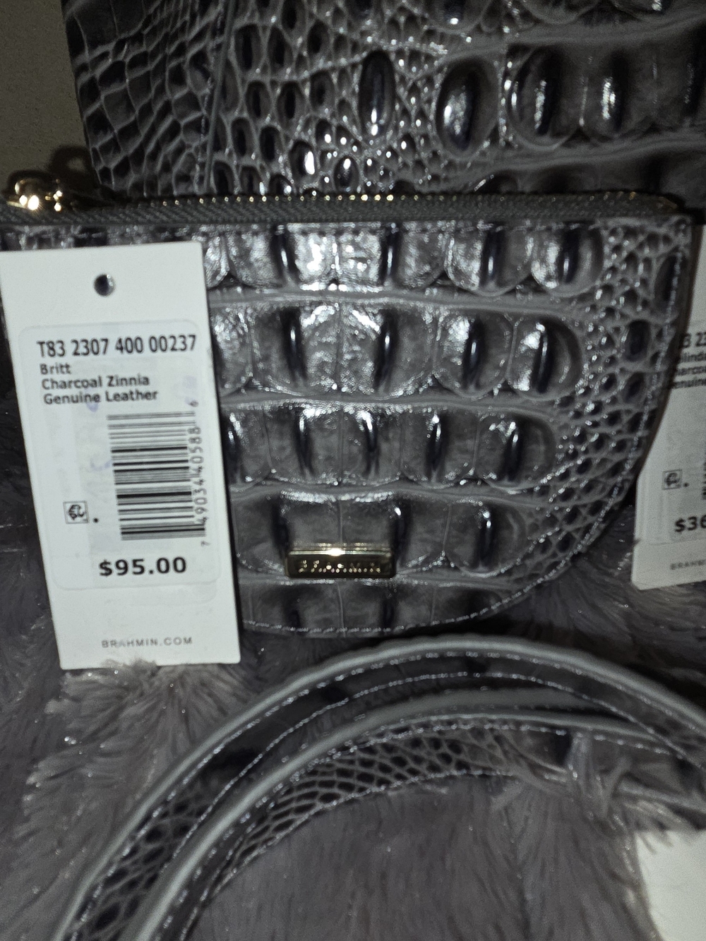 Brahmin Melinda Croc-Embossed Bucket Bag in Grey Plus 2 Additional Accessories - Picture 5 of 9